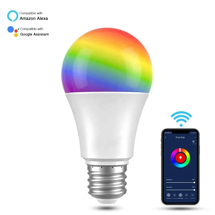 CE RoHS LVD AC120V/230V WiFi LED Bulb A60 10W 1100LM Smart Wifi LED Bulb Compatible with Alexa and Google