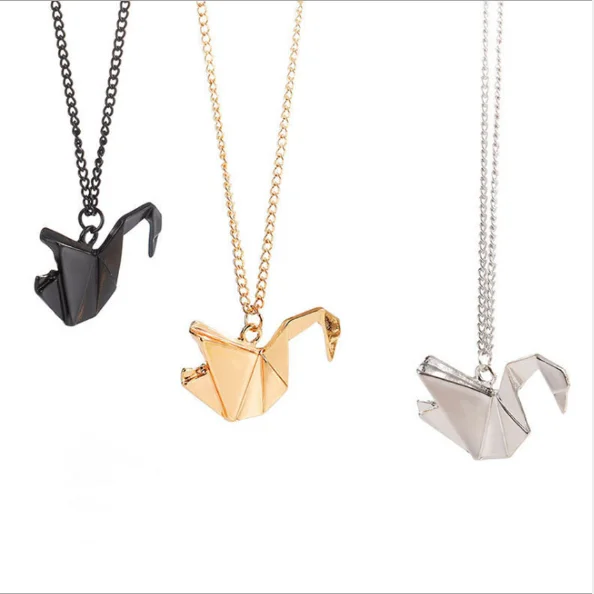 

20409-3 Elegant Charm Women Jewelry 2021 Pretty Chain Origami Swan Pendant Necklace