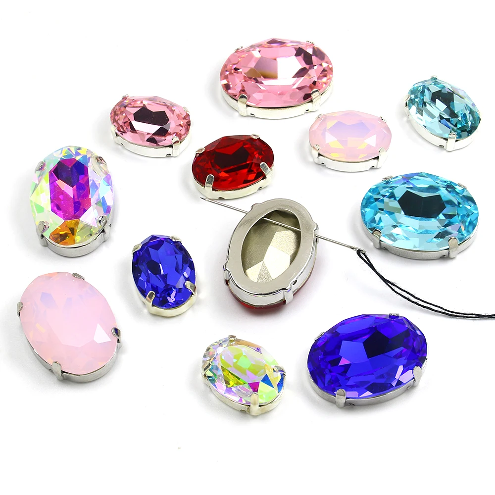 

dongzhou crystal Loose Rhinestone Mixed color oval shape crystal fancy stone with claw For Garment