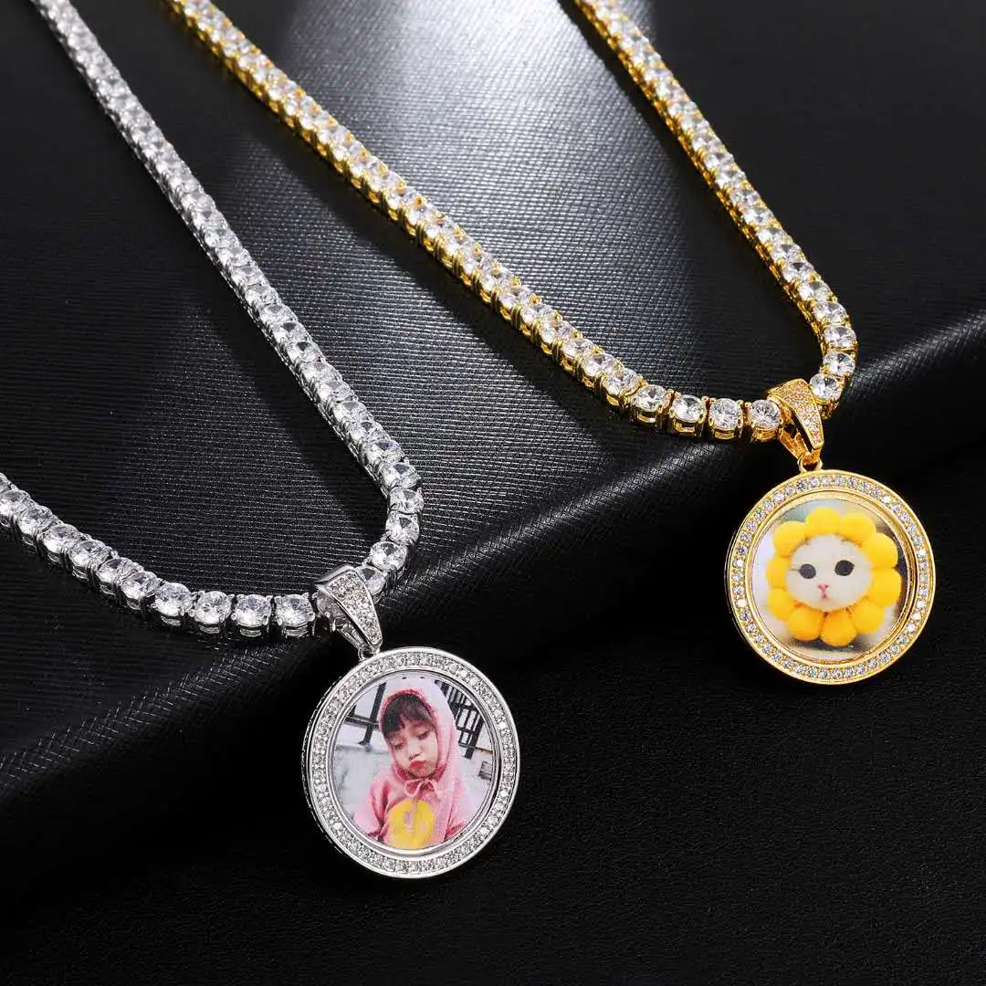 

Custom Photo Memory Medallions Solid Jewelry Necklace Pendant Hip Hop Jewelry Dropshipping Cubic Zirconia Gold Chains Necklaces