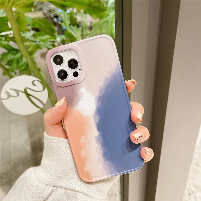 

For iPhone 12 11 Pro Max 7 8 Plus X XR XS Max Mini Gradient Watercolor Art Soft Silicone Back Cover Coque