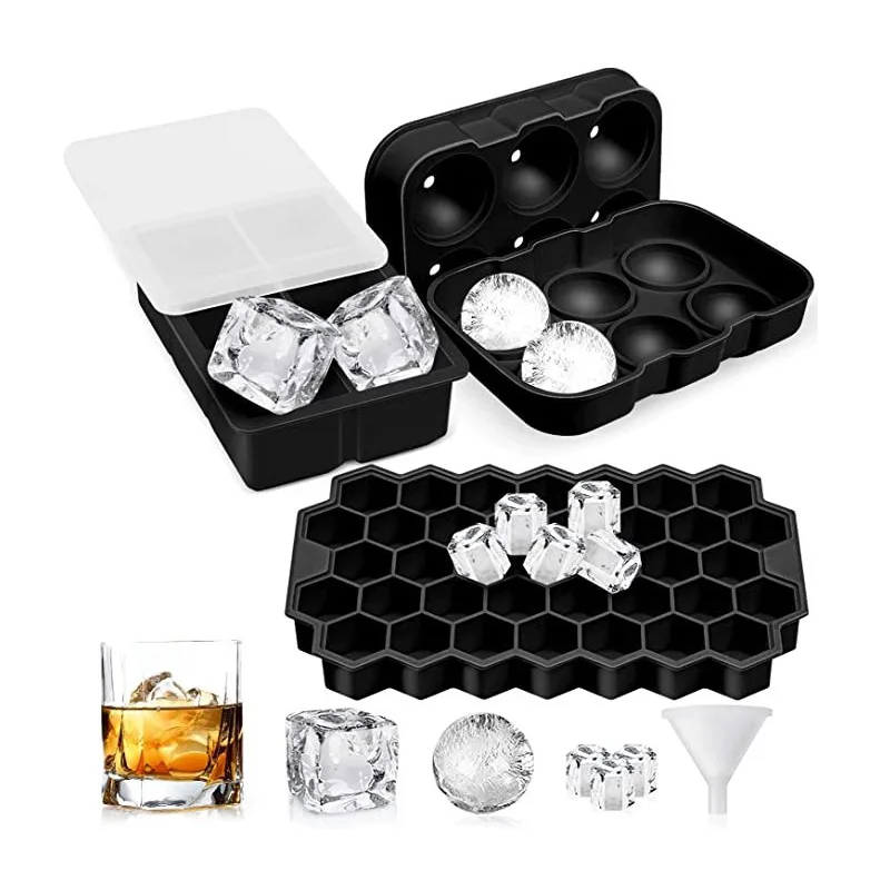 

BBA431 Food Grade 6-hole Round Ice Ball Mold 37 Honeycomb Square Ice Tray Diamond Ice Cube Tray Silicone, As picture