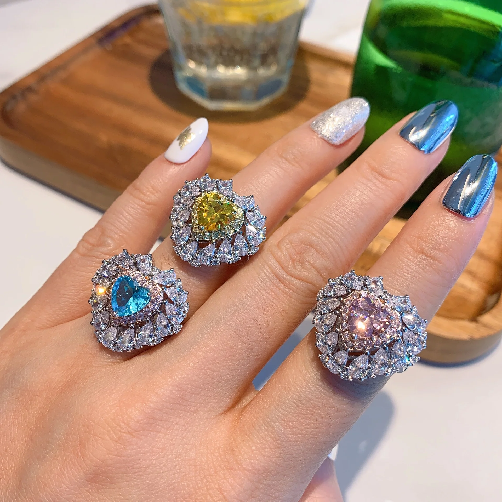 

Women heart Gemstone Party Wedding Diamond Ring Anniversary Gift Fine Jewelry