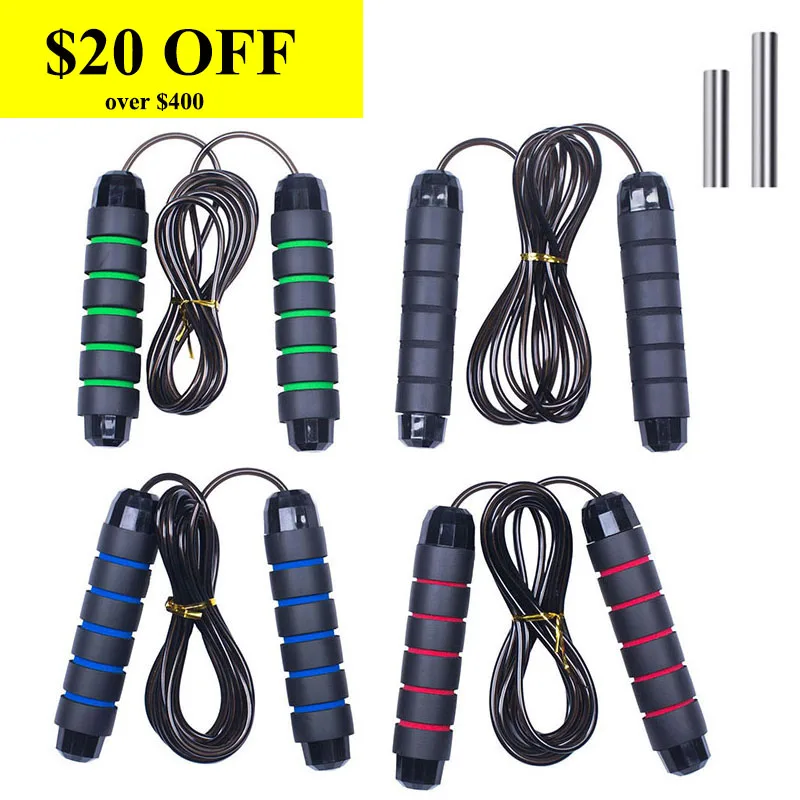 

20% Discount Fitness Heavy Steel Cable Wire Bearing Weighted Skipping Rope Adjustable Speed Jump Rope, Black blue, black red, black green, black