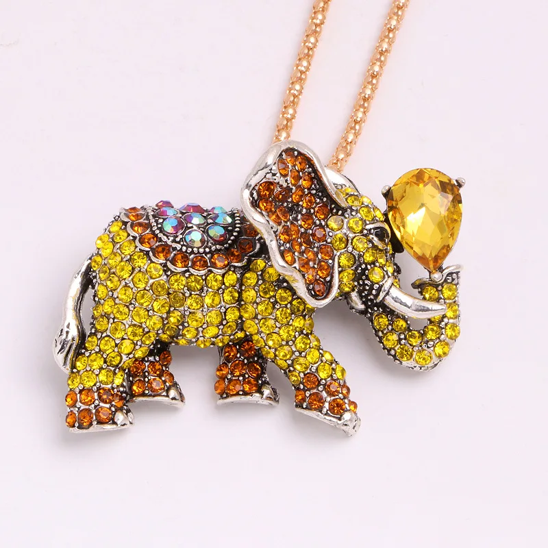 

JAENONES Factory Fashion Custom Enamel Rhinestone Crystal Cute Animal Brooch Elephant Brooches