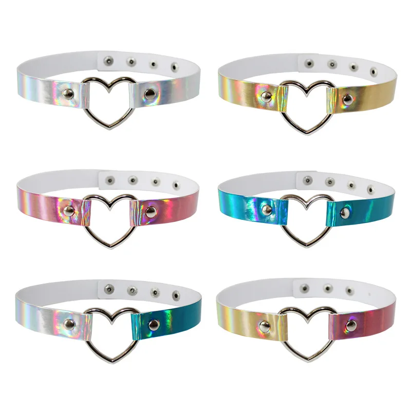 

Laser Necklace heart Gothic Punk Holographic Choker Hologram PU Leather Choker 2021 Collar Necklace Jewelry, Picture