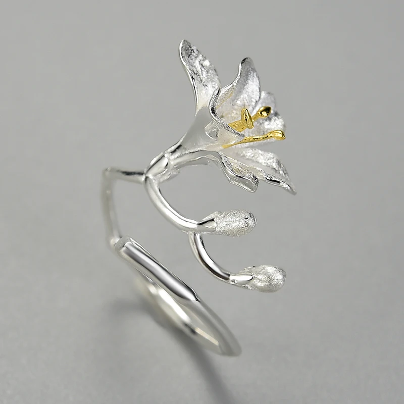 

Lotus Fun Solid 925 Sterling Silver Freesia Flower Adjustable Rings Luxury Designer Jewelry for Women Trendy Jewelry 2023