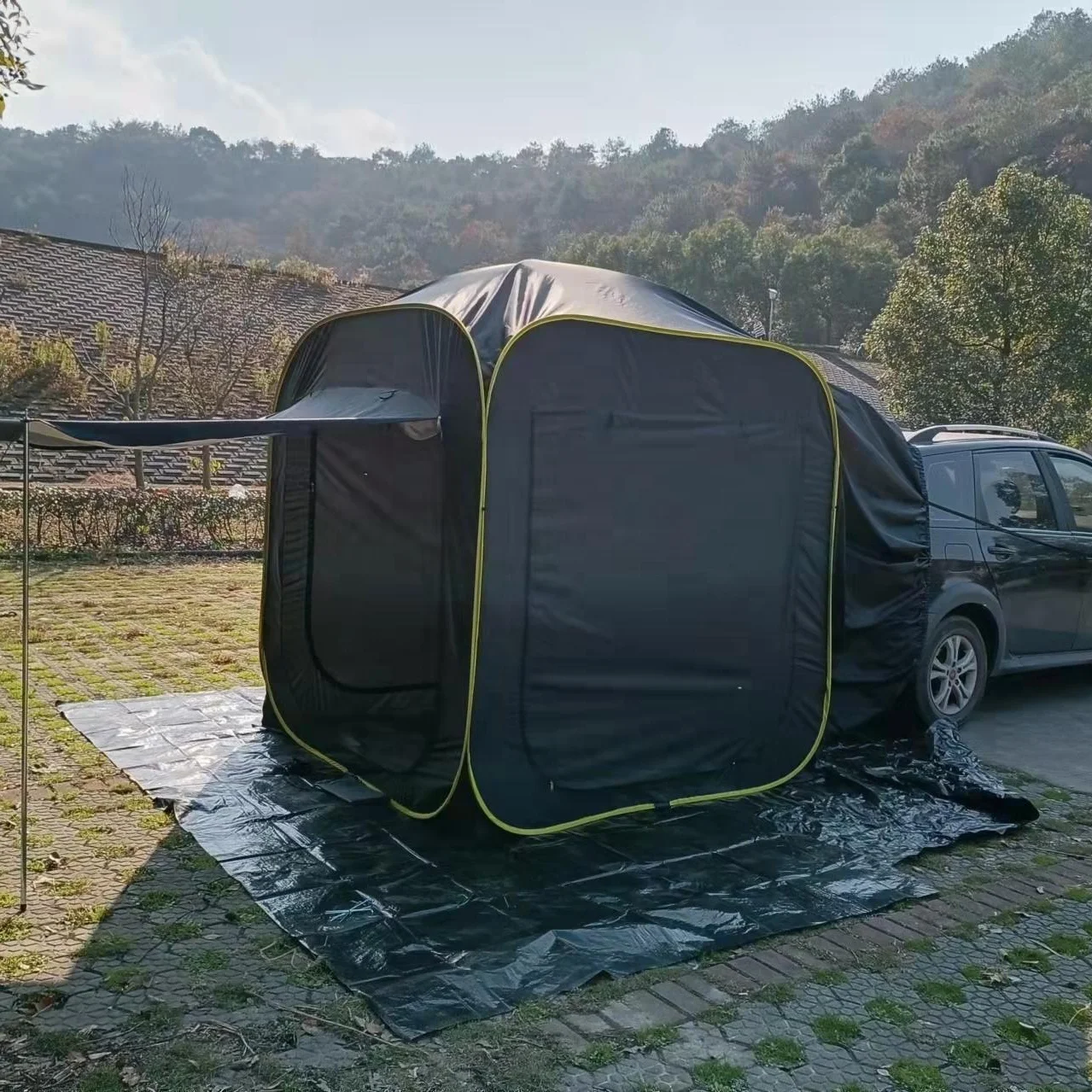 

Car rear awning Outdoor portable camping car rear tent Multi-person rainproof pergola Camping canopy tent, Amry green