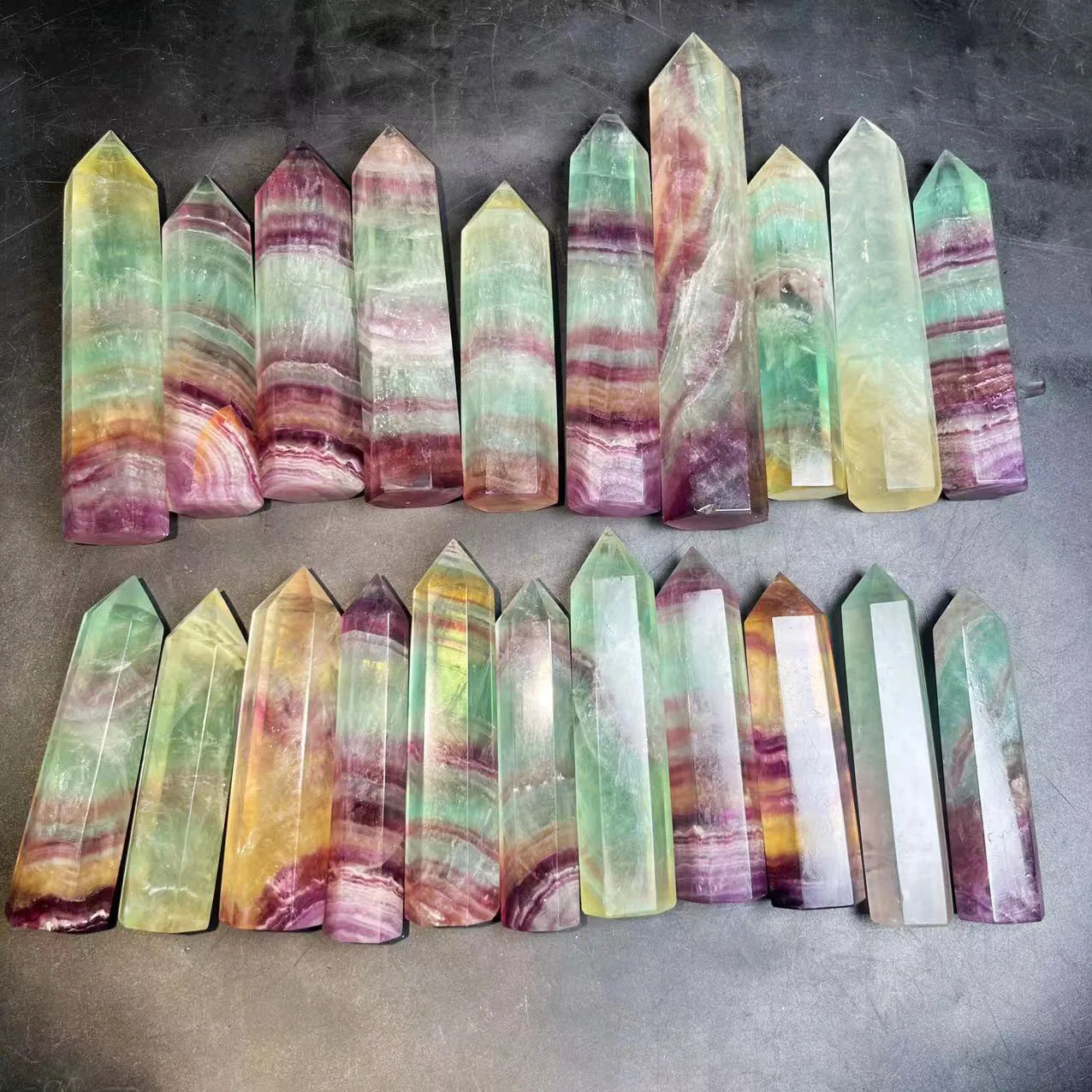 

Wholesale natural fluorite Tower healing stones rainbow fluorite points for fengshui