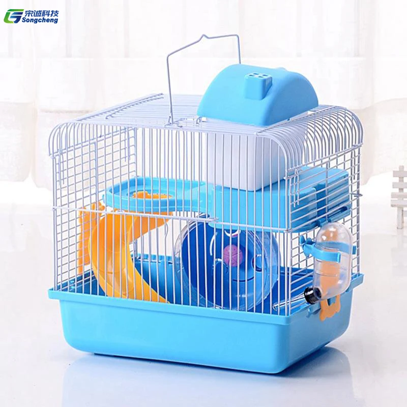 

RTS Lovely Double Layer Carrying Indoor Hamster Cage With Accessories High Quality Small Pets Habitat, Blue, pink,brown