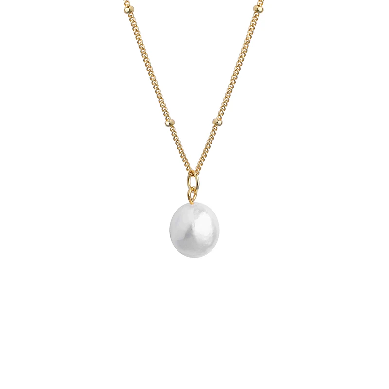 

Simple Bead Chain Necklace 925 Silver Jewelry Gold Plated Pearl Pendant Necklace Woman