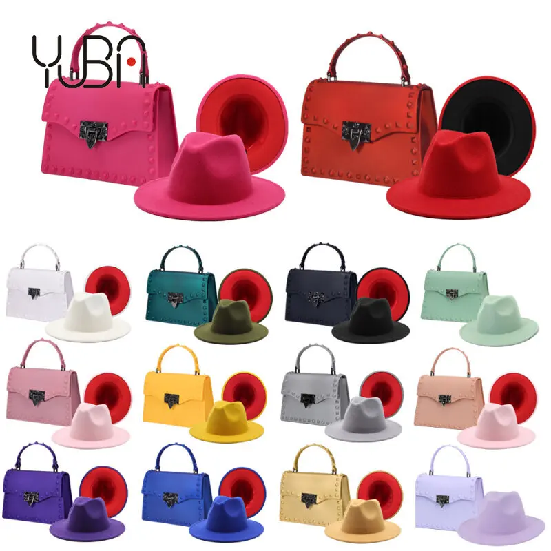

Fedora Hats and purses sets luxury designer handbags famous brand rivet bag ladies hand bags jelly purses and handbags for