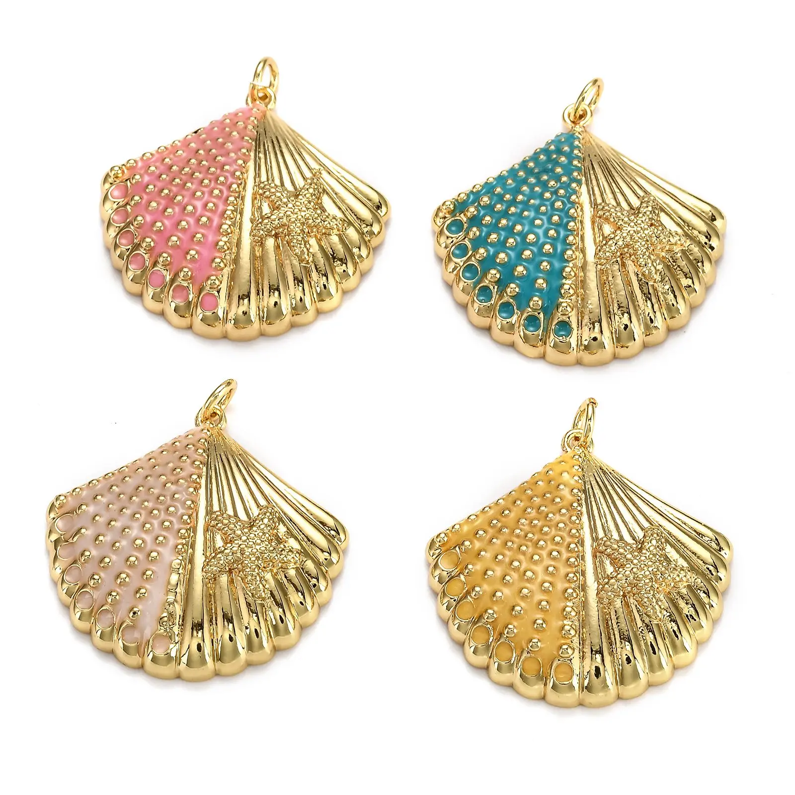 

PandaHall 18K Gold Plated Shell Shape with Starfish Brass Enamel Pendants