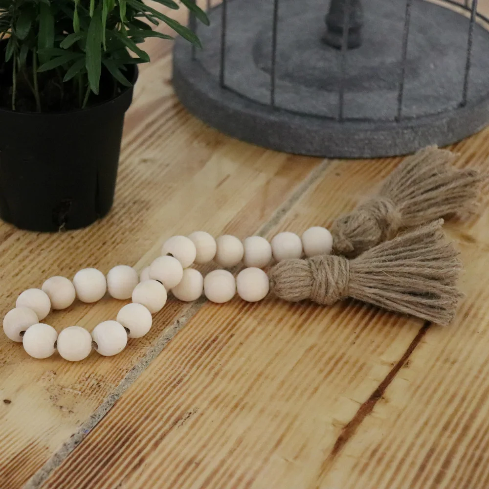 

Rustic Farmhouse style Jute Rope Tassels Home Decor Natural Wood Bead Garland