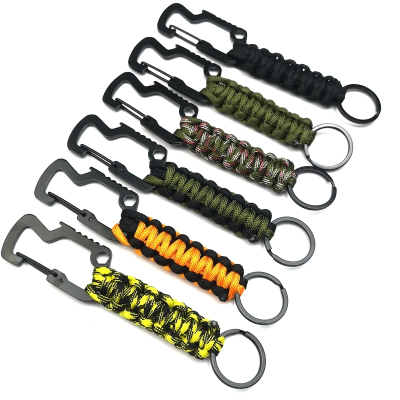 

Multifunctional Corkscrew Wrench Outdoor Survival Paracord Rope Pendant Keychain, Show as title picture