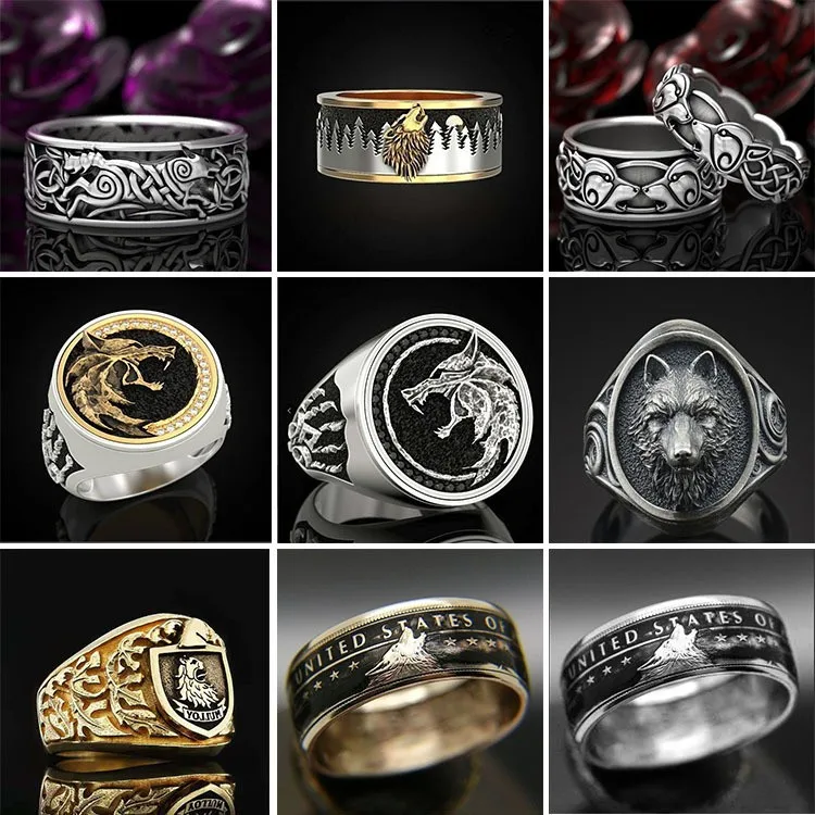 

Wholesale Hip Hop Mens Gold Signet Rings Fashion Punk Classic Domineering Wolf Head Trendy Men's Ring