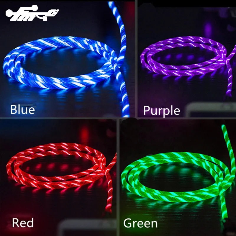 

LED Light Flowing Visible Up Luminescent Charging Cable for iphone usb charger cable, White ,blue,green,red