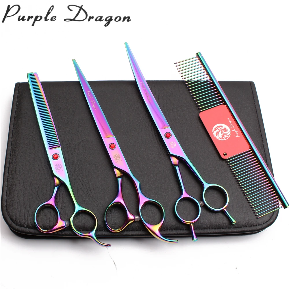 

Grooming Scissors Set 8" Purple Dragon Brand Japanese Steel Pet Thinning Scissors Dog Curved Scissors Up Curved Shears Kit Z3005, Blue color