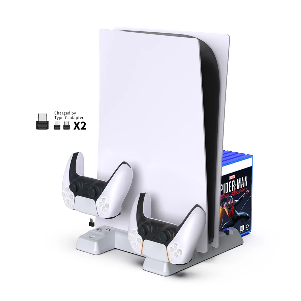 

USB Type-c Dual Charger Station Cooling Vertical Stand For PS5 Original With Disk Cd Vision Concole For Ps5 Digital Editiion, Black