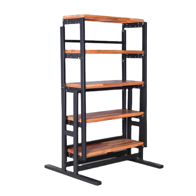 

Creative wooden folding table or metal shelf vertical simple dining table, Solid wood color