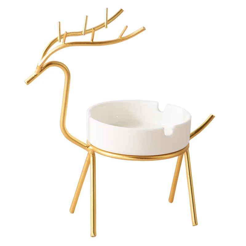 

Nordic Style Ins Light Luxury Gold Cartoon Elk Shape Ashtray Exquisite Ornament Table Top, Gold+white