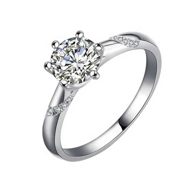 

New Trendy Six Claw Cubic Zircon Wedding Rings For Women Silver Color Crystal Elegant Female Engagement Rings Jewelry, Picture shows