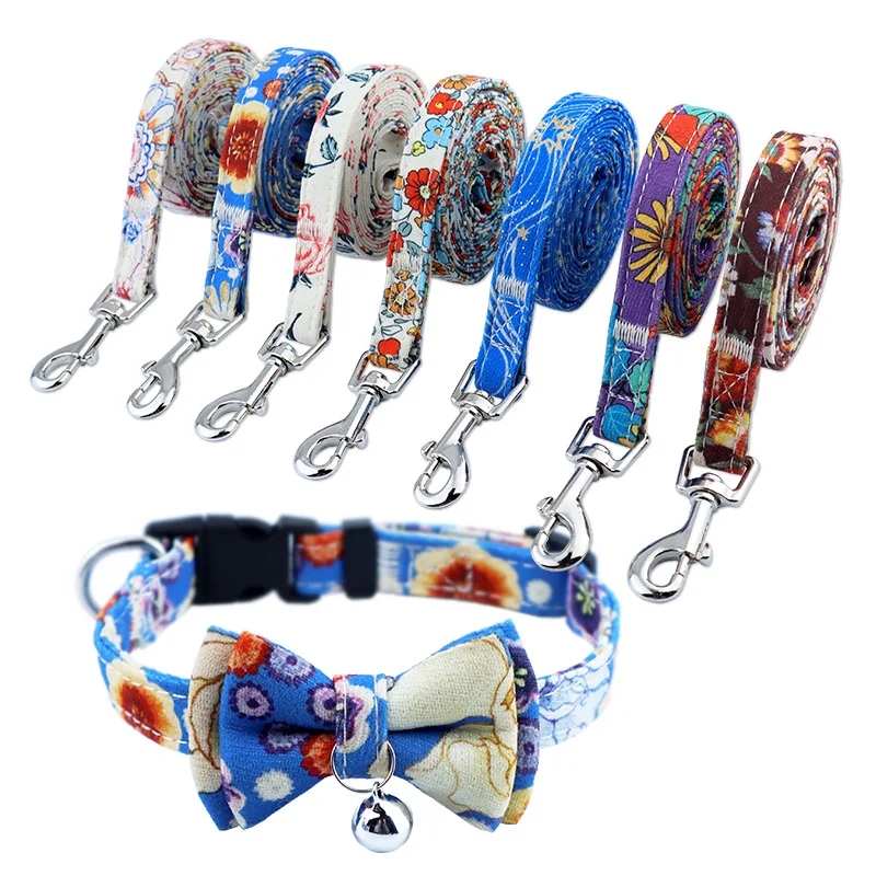 

Hot Sales Designer Flower Printed Dog Harness Leash Collar Set Soft Comfortable Luxury Nylona Dog Collar And Leash Set