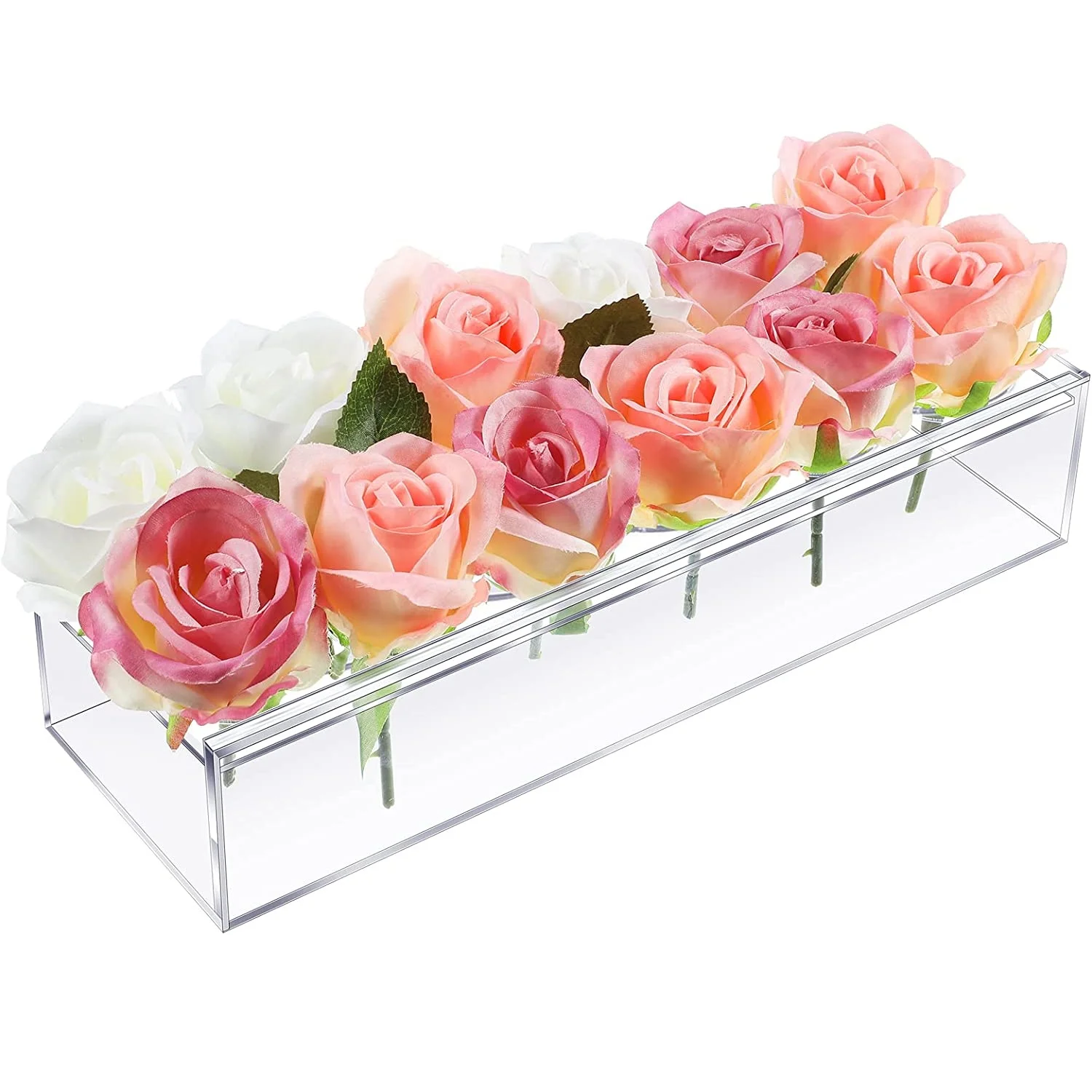

Clear Acrylic Flower Vase Rectangular Floral Centerpiece for Dining Table 12 Inch Long Modern Vase for Weddings Home Decorate