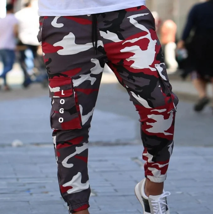 

Hot Selling Fashion Camouflage Trousers Men Sports Casual Feet Fitness Running Beam Tooling Pants, As pictures