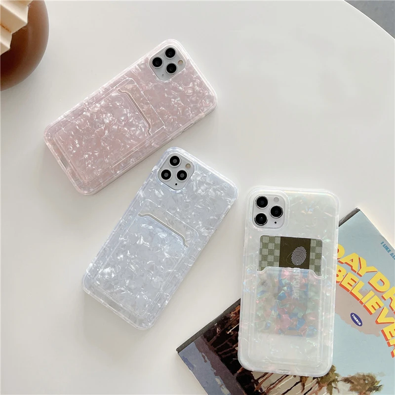 

color shell pattern card holder case for iphone 13 12 Pro Max mini 11 XS XR XSMax 7 8 SE Plus cute happy cover