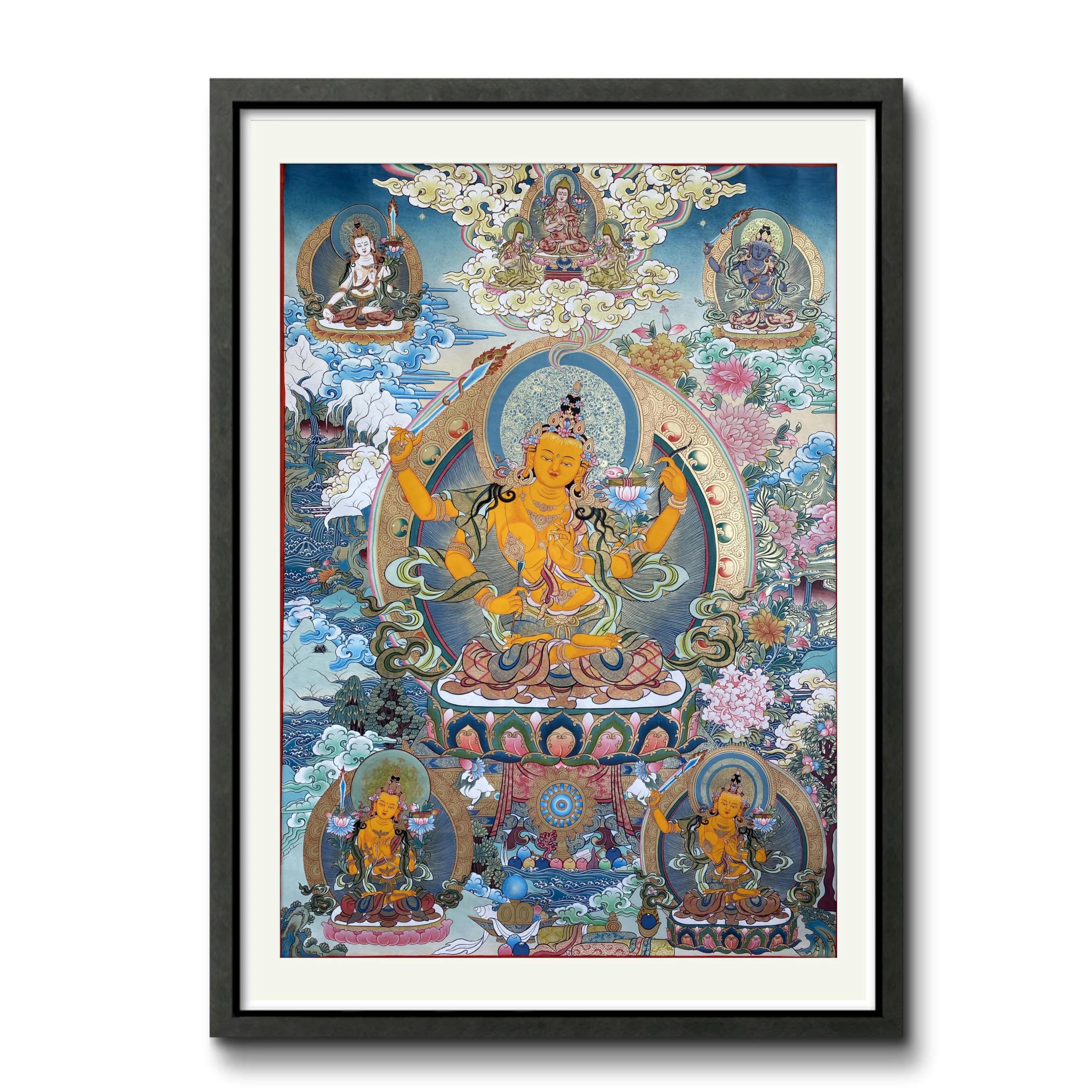 

Custom pure gold hand painted Buddhist portrait the Bodhisattva Manjusri Thangka WS-002