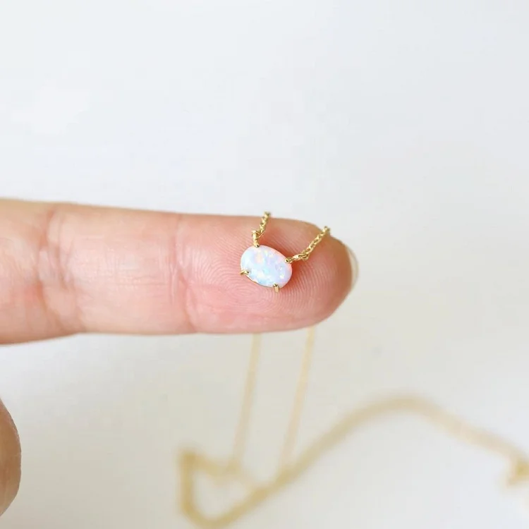 

Womens jewelry white gold plated opal necklace LYN0404