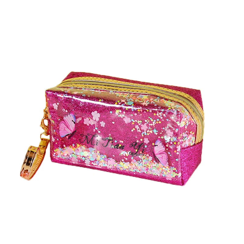 

Zipped Small Wrist-let Glitter Organizer Travel Make up Bag Waterproof PVC Clear Pouch Customized Cosmetic Bags With Paillette, Red, blue, gold, black, silver, rose red