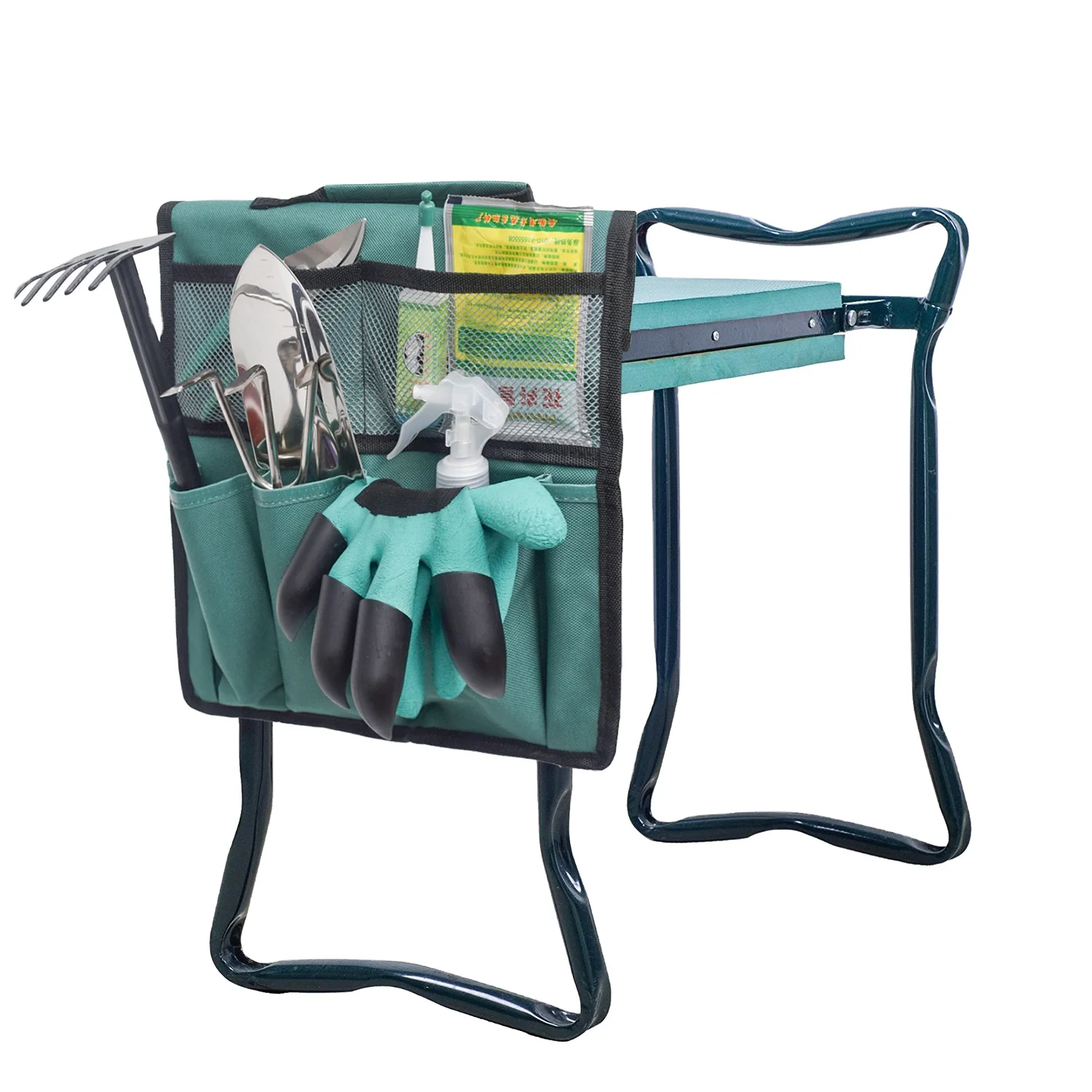 

1pc Garden Trolley Storage Flatbed Collection Bag Green Garden Kneeler Tool Bags