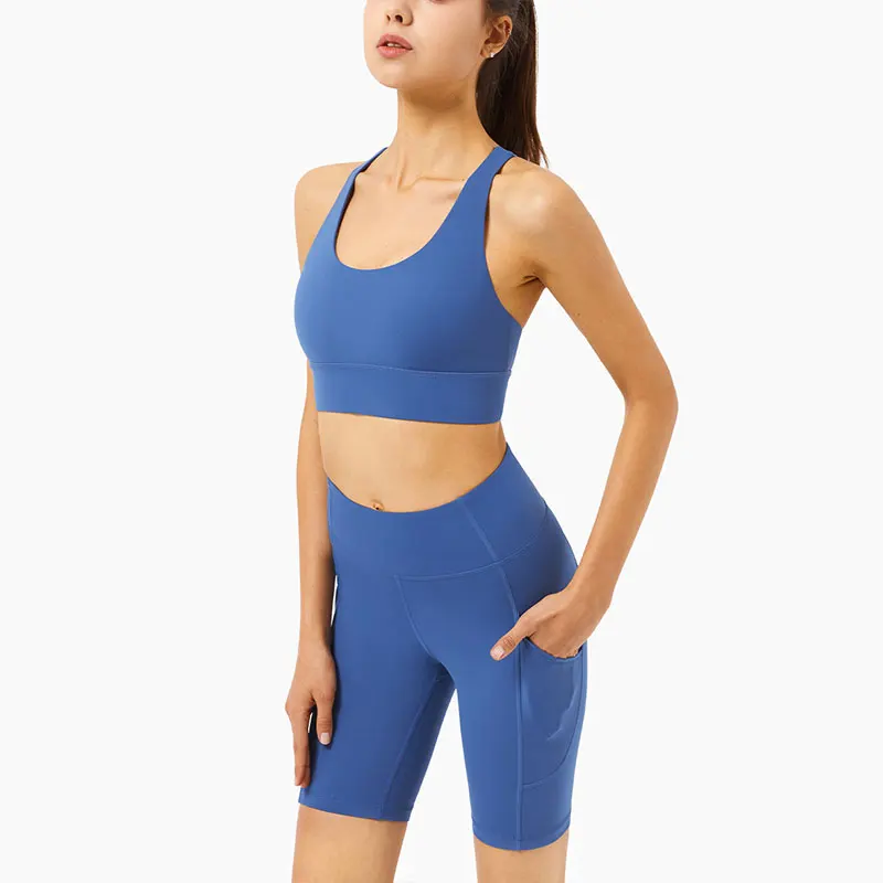 

custom logo 2 Piece seamless women Yoga shorts set Womens Fitness Workout Nude Seamless tight Set jogging set for women