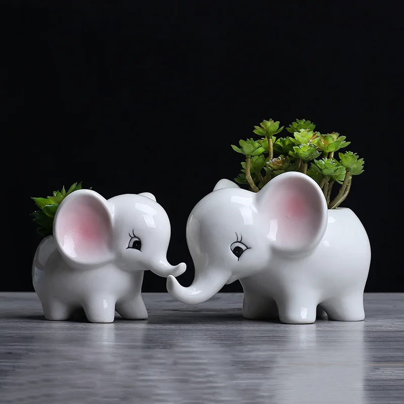 

HOT SALE Classic elephant planter pots for plants 2 pcs/lot cartoon small ceramic animal succulents flowerpot garden decoration, Customized color