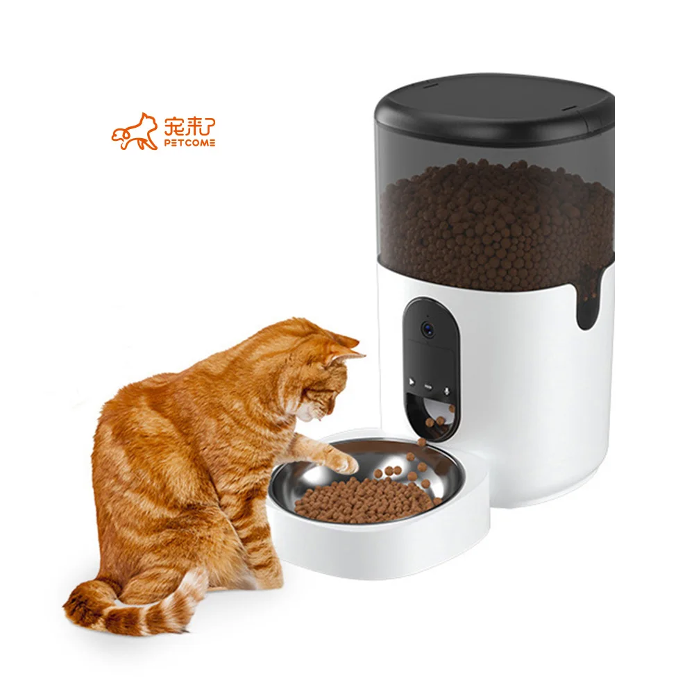 

PETCOME Amazon Hot Sale Eco TPC Plastic Automatic Smart Wifi Pet Feeder Cat Dog 4L 6L, As picture