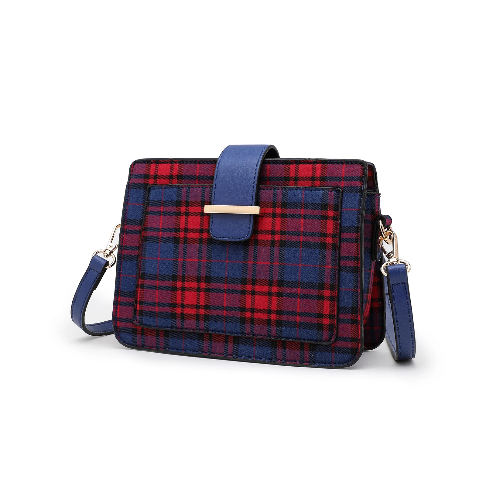 

British Handbag Red Blue Plaid Fabric Bag Tartan Print Fabric Bag Crossbody Bag