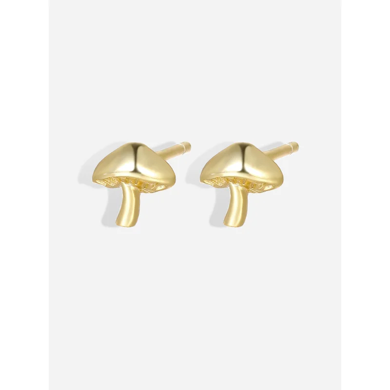 

Minimalist cute 925 sterling silver mini jewelry 18k gold plated glossy tiny mushroom stud earrings for women