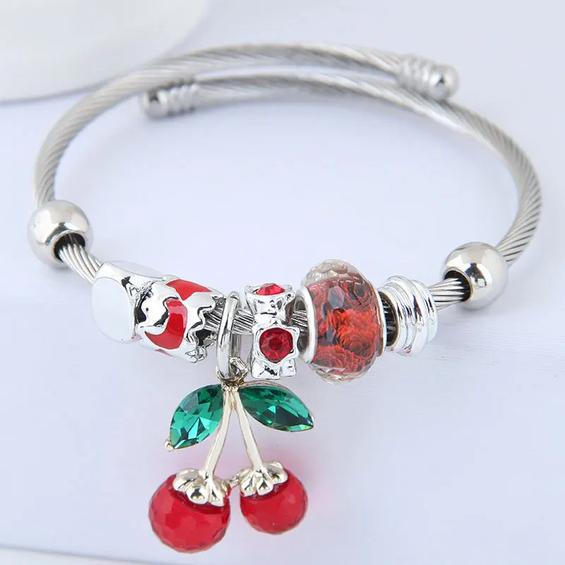 

European and American style ocean series hand decoration personality design with colorful cherry bracelet, As picture