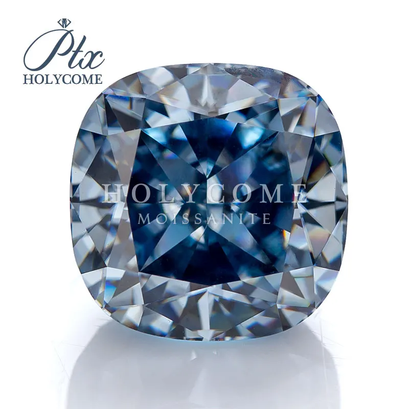 

Holycome Gems GRA Certificate Vivid blue Cushion Crushed Ice 2 Carat Moissanite Loose Diamond Vvs Moissanite Loose