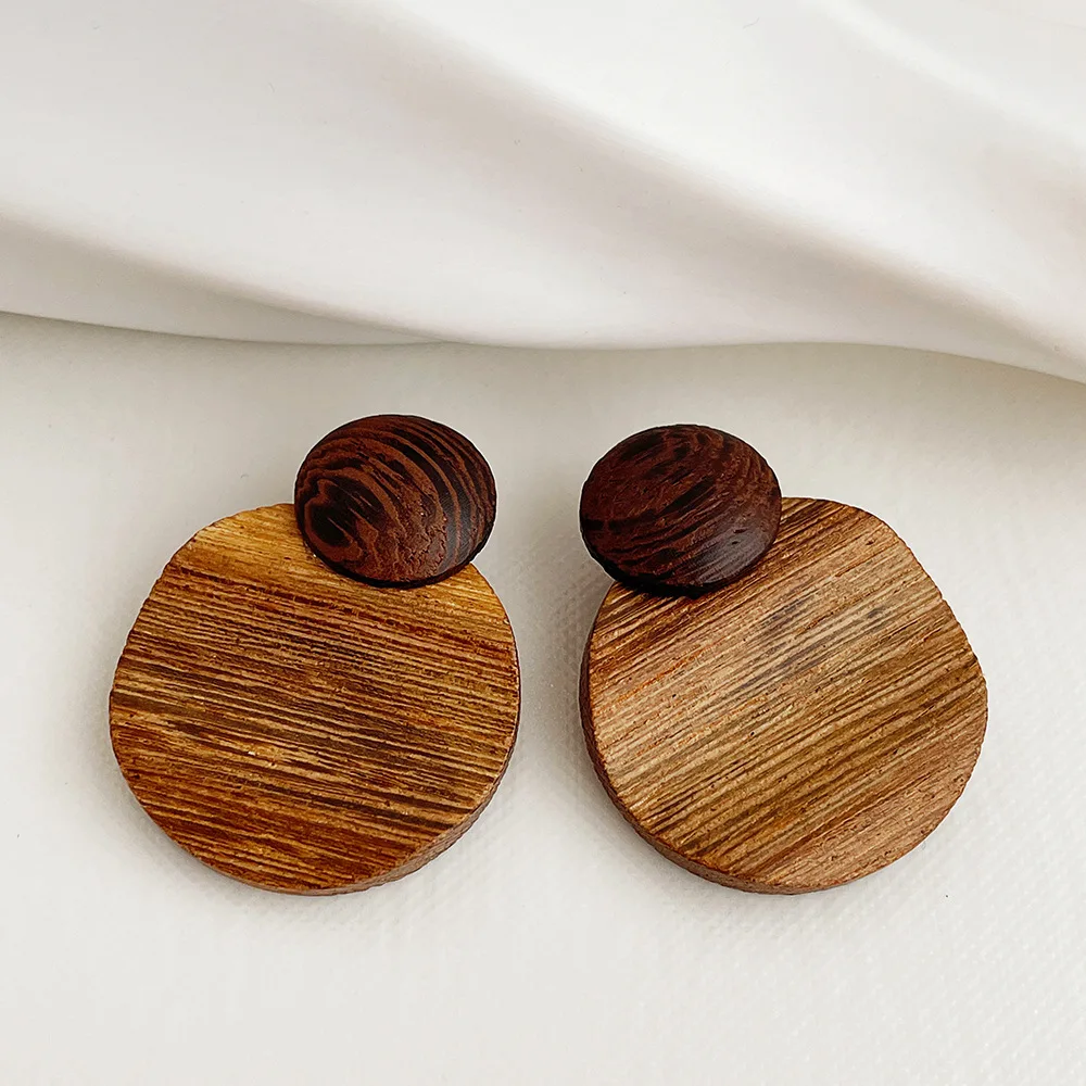 

Vershal A721 African Wooden Earrings Minimalist Geometric Double Rounds Drop Earrings For Women