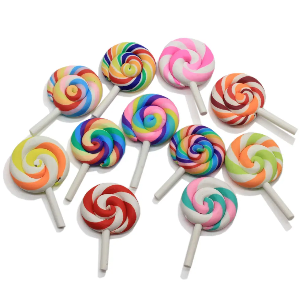 

3D Spiral Lollipop Christmas Polymer Clay Cabochons Beauty Kawaii Miniature Lollipop Candy Flatback For DIY Phone Decoration