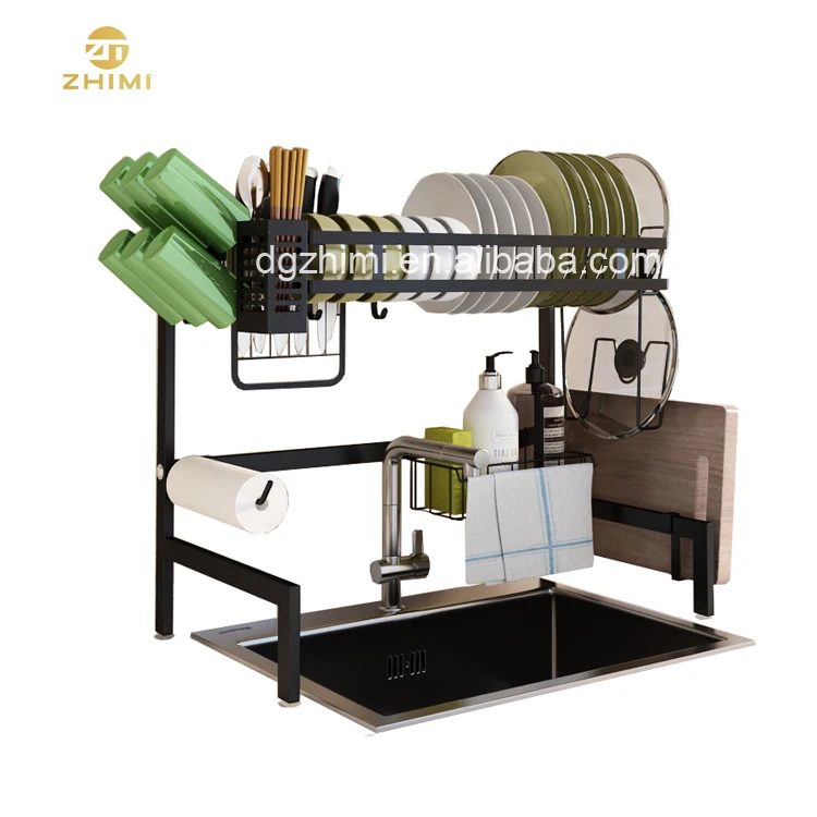 

New Style Over the Sink 201 Stainless Steel Dish Drying Rack With Glass Holder(Black)
