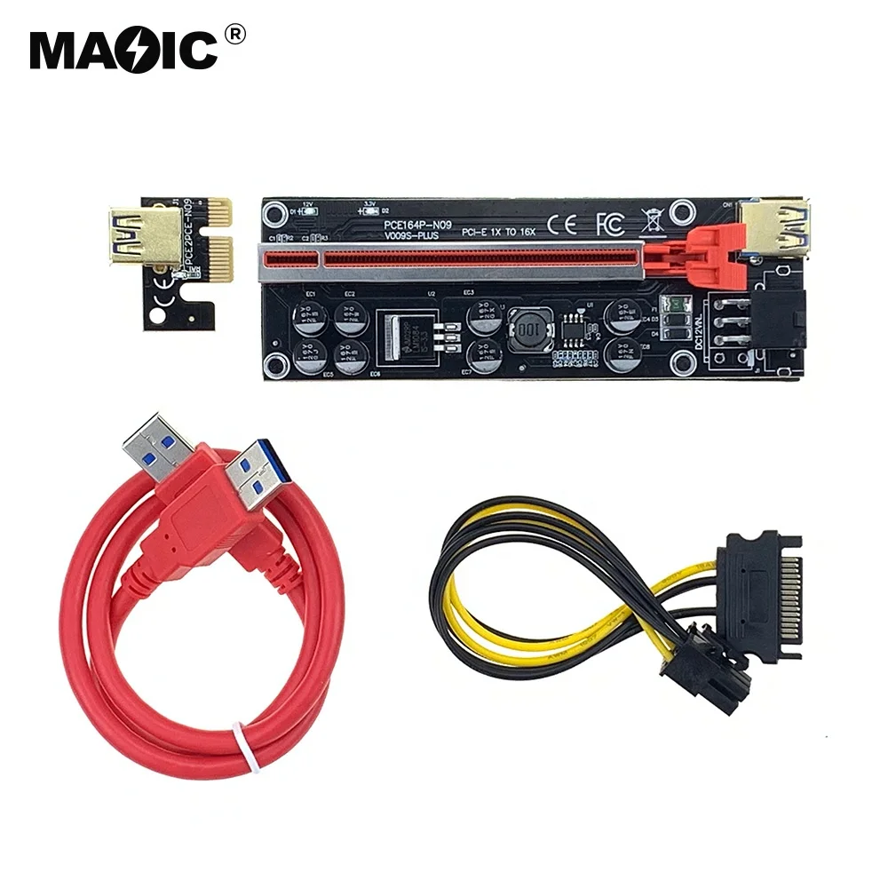 

Hotselling PCI E Card Ver 009S Plus 1X to 16X Graphics Card Extension Cable for Riser Card with USB3.0 Gold Head, Black