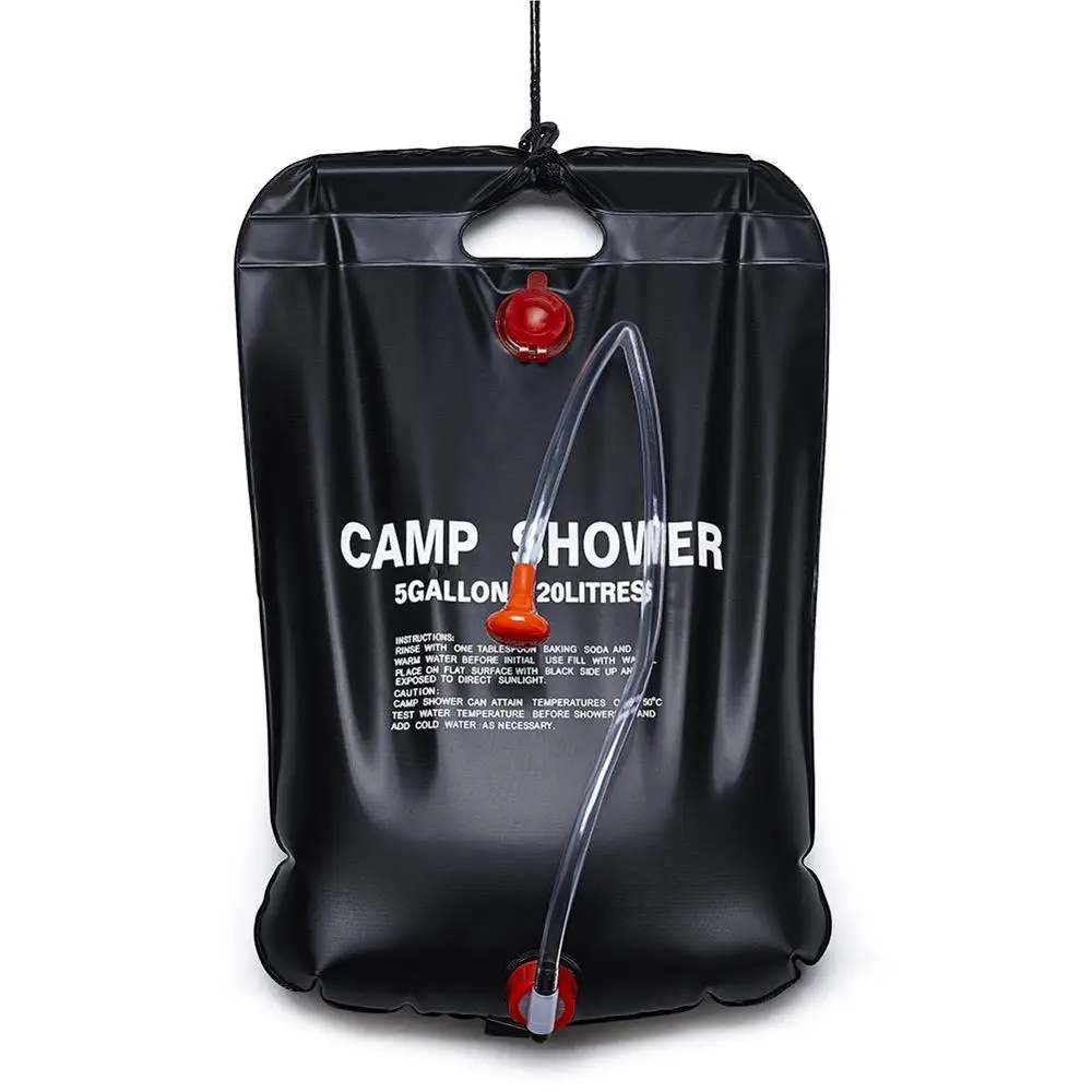

Portable Solar Camping Shower 5 Gallons 20L Heating Camping Shower Bag with Removable Hose and On-Off Switchable Shower Head, Black