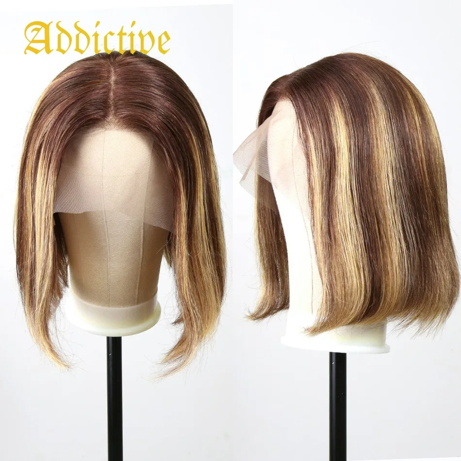 

Addictive Hot Sale Human Hair Wig Straight 13x4 Ombre Color Lace Front Human Hair Pre Plucked Highlight 4/27# Remy Bob Wigs
