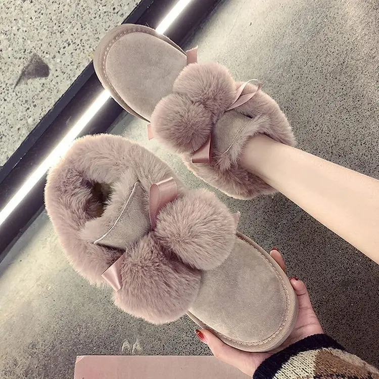 

Women Fur Boots Shoes 2020 Flat Slide Ladies Loafer Shoes Winter Snow Furry Ladies Boots