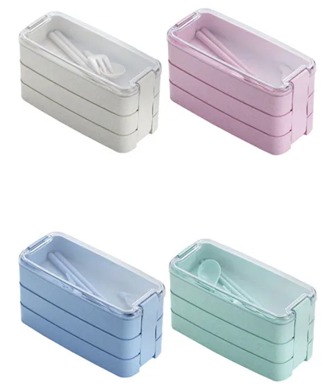 

BPA Free Environmental Protection Wheat Straw Leakproof Box Container Leakproof Wheat Straw Bento Lunch Box, Beige, green,blue and pink