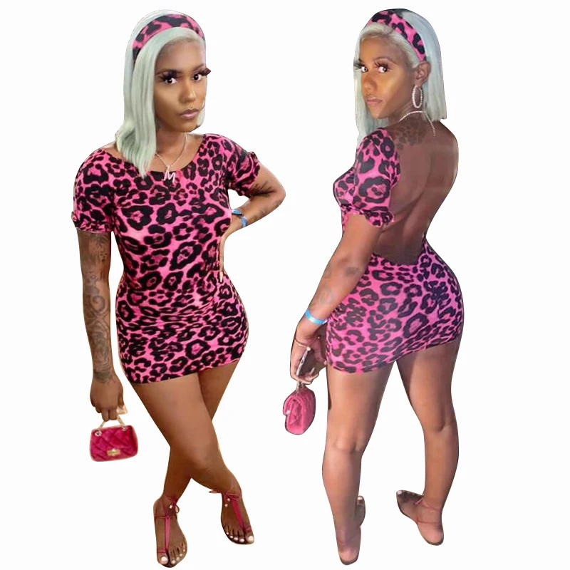 

New Arrival 2XL Leopard Pink Halter Backless Bodycon Prom Dress